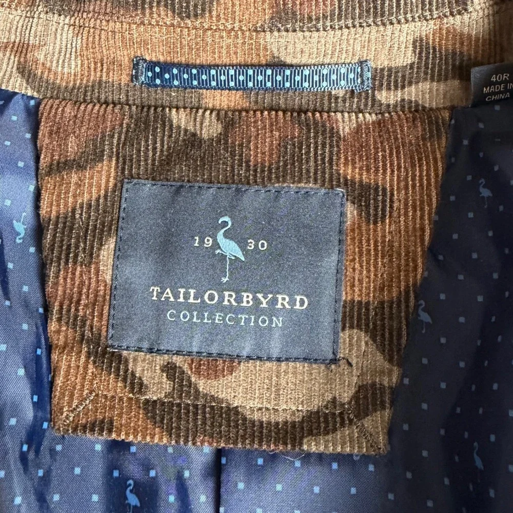 TailorByrd Camo Corduroy Blazer Brown Heritage Ivy Prep Sport Coat Mens 40R